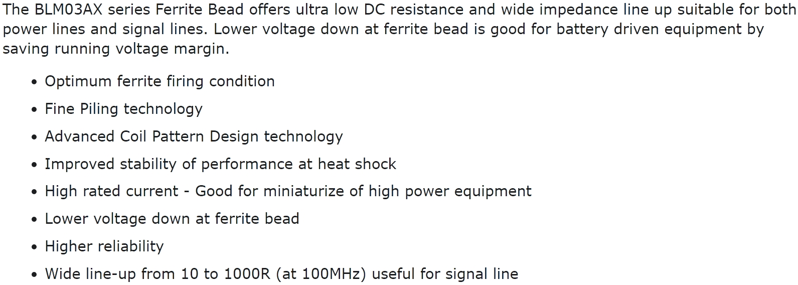 פריטים לאלקטרוניקה MURATA SMD FERRITE 0201 BLM03A TEXT